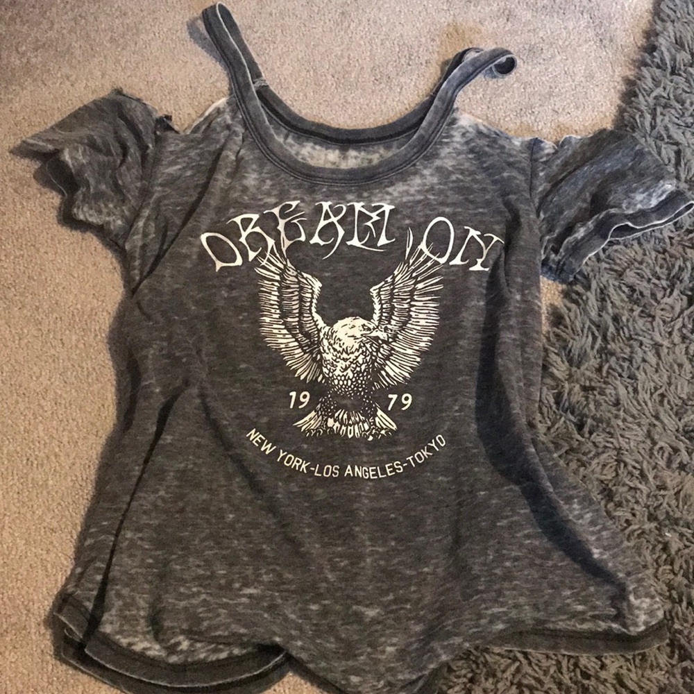 Off the shoulder “ dream on” shirt